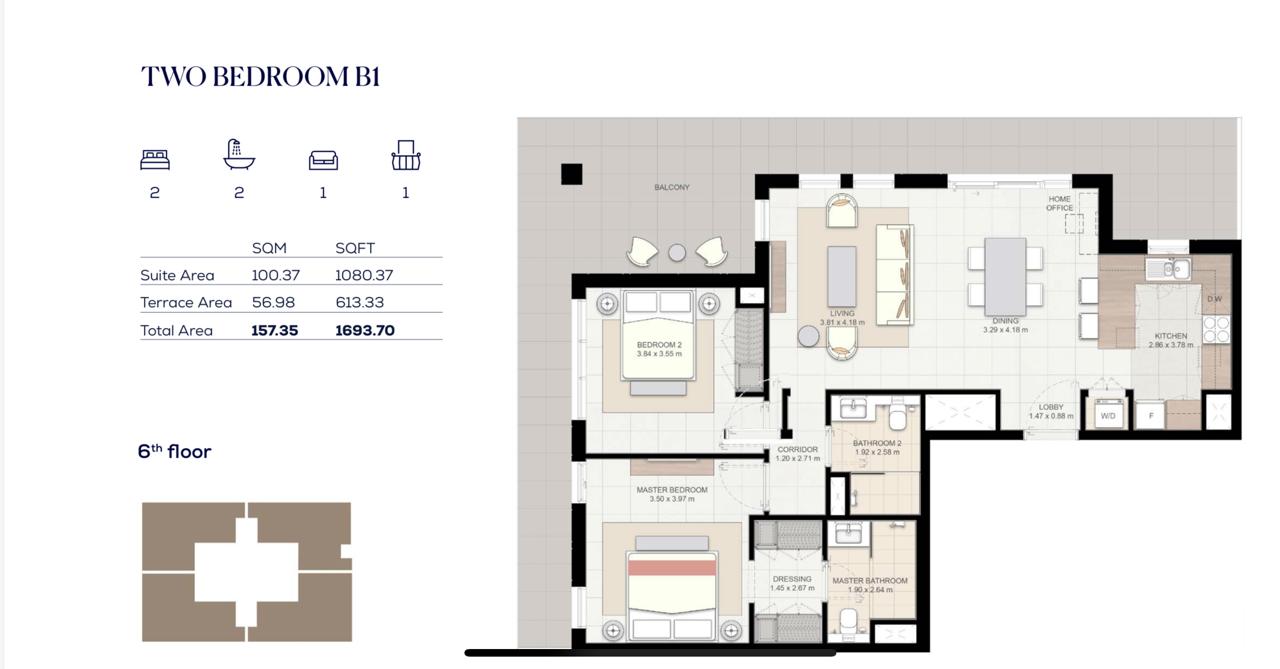 2BR с большой террасой — Al Moruj Residences, изображение 5 из 5